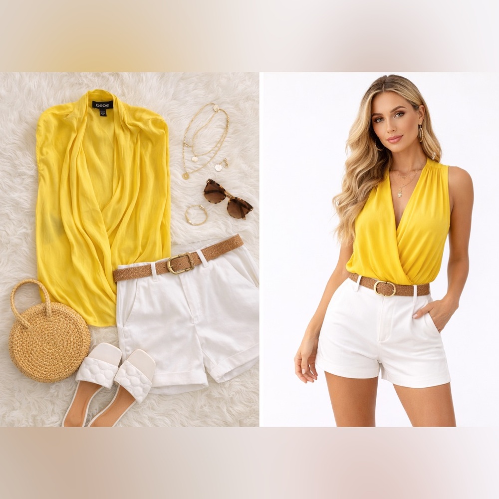 Bebe Yellow Silk Sleeveless Drape Top XS - Picture 7 of 7